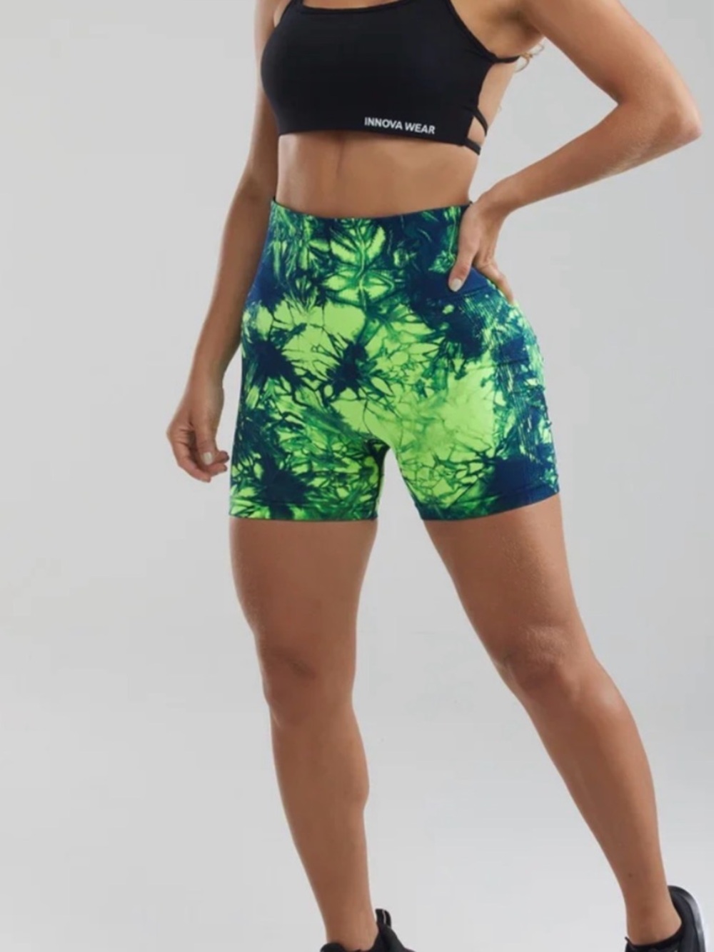 Neon Green Tie-Dye High-Waist Women’s Bike Shorts
